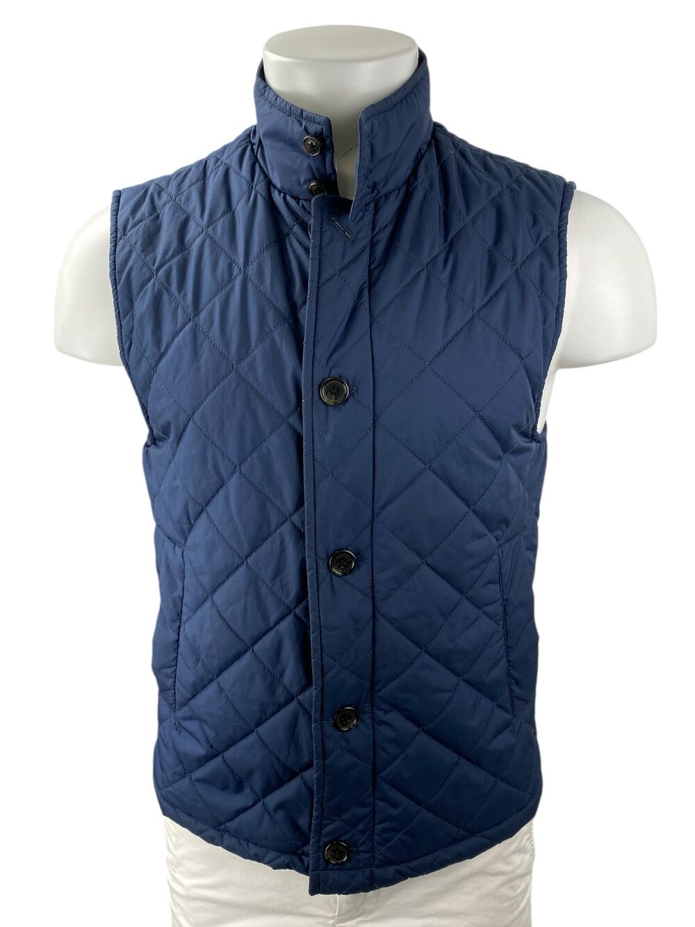 Brooks Brothers 346 Blue Quilted Sleeveless Button Up Vest Coat Jacket Size S